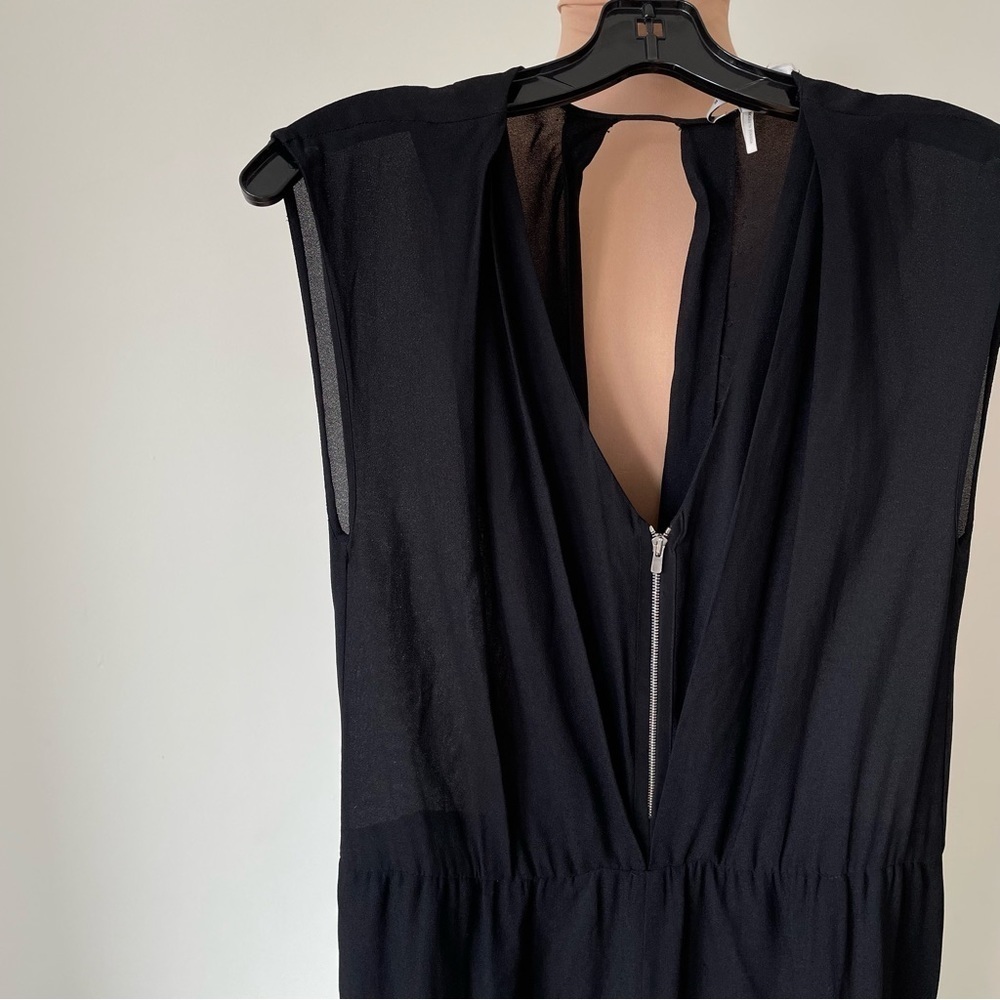 Sandro Paris Black Viscose Silk Sleeveless Exposed Zipper V-Neck Jumpsuit Sz 1/S - Picture 6 of 12
